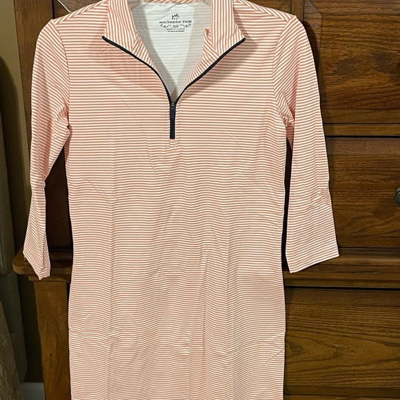 Southern Tide Dresses & Skirts - Southern Tide Coral & White Striped Quarter-Zip Dress